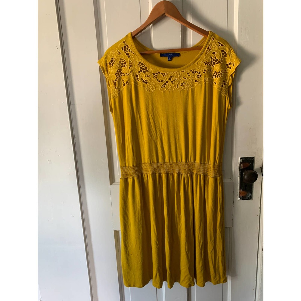 Women's Apt. 9 - Stretch Dress with Floral Detail - Mustard Yellow - Size M